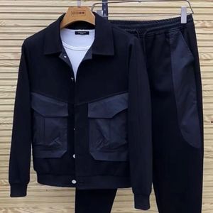 Ropa de gimnasio para hombre, traje vaquero lavado de primavera y otoño, chaqueta de marca de moda, monos coreanos, informal, ajustado, negro, de dos piezas