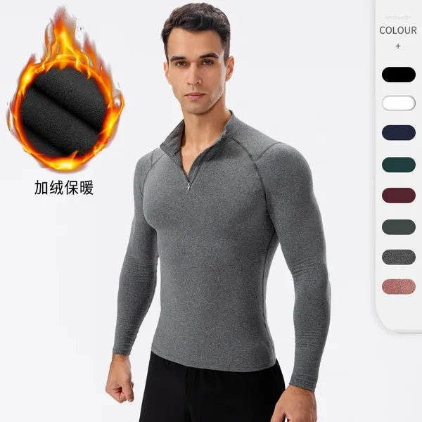 Ropa de gimnasio Hombres Invierno Felpa Fitness Largo con capucha Alta elasticidad Correr Entrenamiento Grueso Deporte Top Suéteres Zip Up Mantener caliente Ropa deportiva