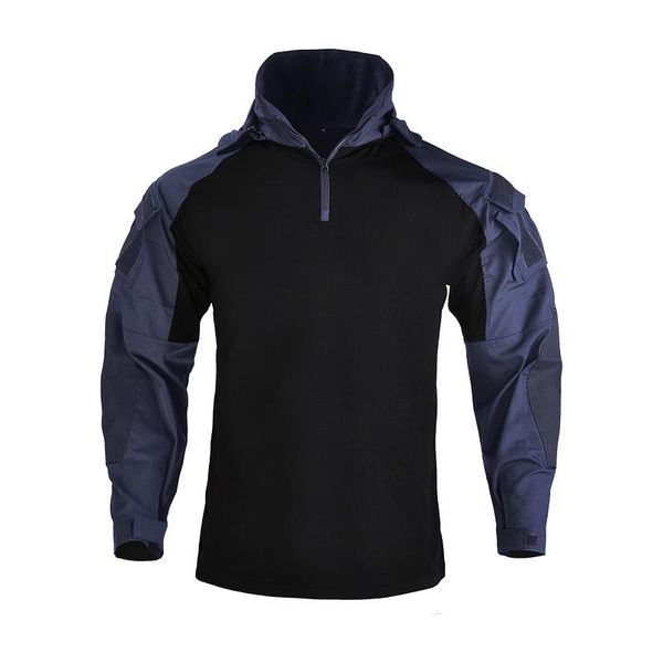 Ropa de gimnasia para hombre G3 con capucha Tops de entrenamiento táctico Fanáticos del ejército Trajes de combate de camuflaje de manga larga Ropa militar Camisa Pantalones Conjunto Azul marinoG