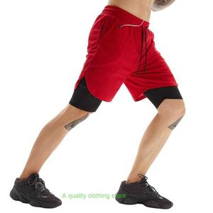 Vêtements de sport Tendance de personnalité pour hommes Séchage rapide Loisirs Fitness Shorts de sport Double couche Fonction anti-éblouissement Pantalon à cinq points pour la course