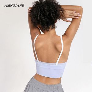 Gym Kleding Mesh Gevotte Sport Bra Bra Bra Traps Contrast Color Wireless Push Up Bralette Top Backless Sports Bha's voor vrouwen Sweat Dames Yoga Tops