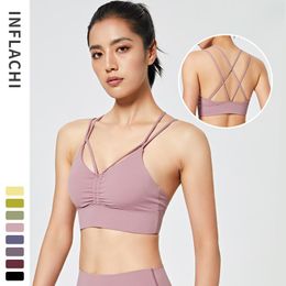 Gym Kleding Ogilvy Mather Sexy Cross Beads Sport Bra Dames Wireless Yoga Fitness Top Gedekte Push Up Crop Activewear XS-XL