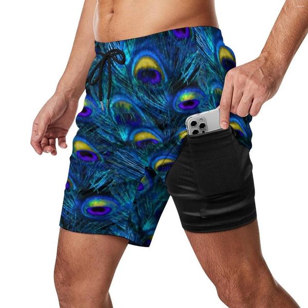 Ropa de gimnasio Pantalones cortos de tabla de plumas de pavo real Verano Estampado de animales Deportes Surf Playa Hombres Secado rápido Casual Impreso Bañadores de gran tamaño