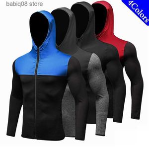 Vêtements de sport Qualité Hommes Running Jacket Cap Hoodie Soccer Jersey Compression Fitness Tight Rashgard T-Shirt Gym Bodybuilding Sportswear T230422