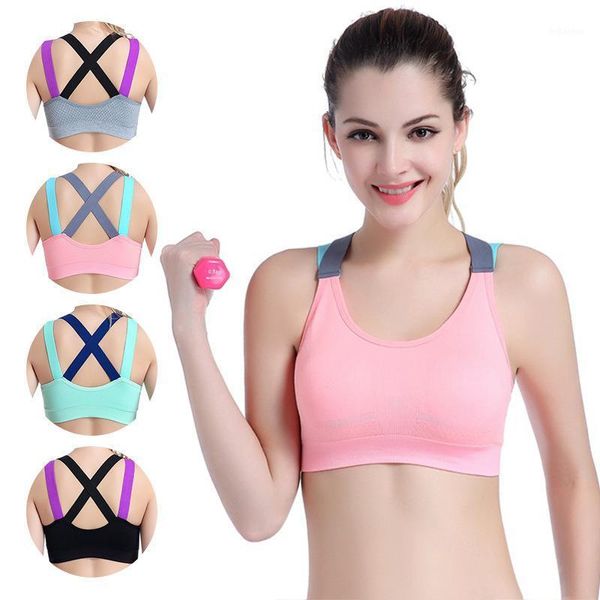 Ropa de gimnasio Sexy Sujetador deportivo Top para Fitness mujeres Push Up Cross Straps Pad Crop Tops mujer correr Jogging Yoga 2023