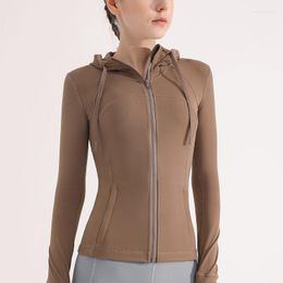 Vêtements de sport Couleur unie Tight Femmes Fermeture éclair complète Entraînement complet Jogging Sweat à capuche Veste Sports Fitness Manteau à manches longues Vêtements de yoga