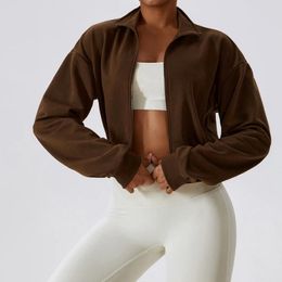 Vêtements de gymnastique Couleur unie Femmes Sweat-shirt d'entraînement complet Fitness Col montant Demi-zip Lâche Fermeture à glissière à manches longues Vêtements chauds