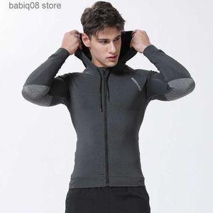 Ropa de gimnasio Chaquetas deportivas Hombres Running Coat Fitness Manga larga con capucha Sudaderas con capucha Cremallera Slim Senderismo Sudaderas Hombre Gimnasio Entrenamiento T230422