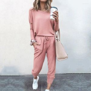 Gym Clothing Two-piece Ladies Sportswear Sports Suit Long-sleeved Solid Color Pullover Sweatshirt Pants Home Service