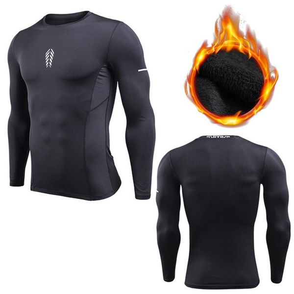 Ropa de gimnasia Terciopelo Camisa de invierno Hombres Camisetas deportivas Compresión Fitness Suéter Crossfit Jersey Running Tops Rashgard Camisetas cálidas para Winte