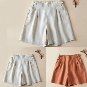 Vêtements de sport Pantalons larges en coton et lin décontractés pour femmes Petites barboteuses littéraires pour femmes courtes Shorts en jean mi-longs pour femmes