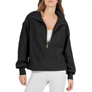 Vêtements de sport femmes demi fermeture éclair recadrée sweat décontracté polaire à capuche pantalon ensemble dames pull veste cordon pantalons de survêtement tenues