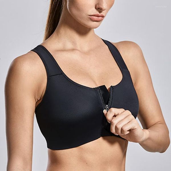 Vêtements de sport Soutien-gorge de sport à dos nageur pour femmes à impact élevé Fermeture éclair avant sans fil avec bonnets rembourrés 32 34 36 38 40 B C D DD E