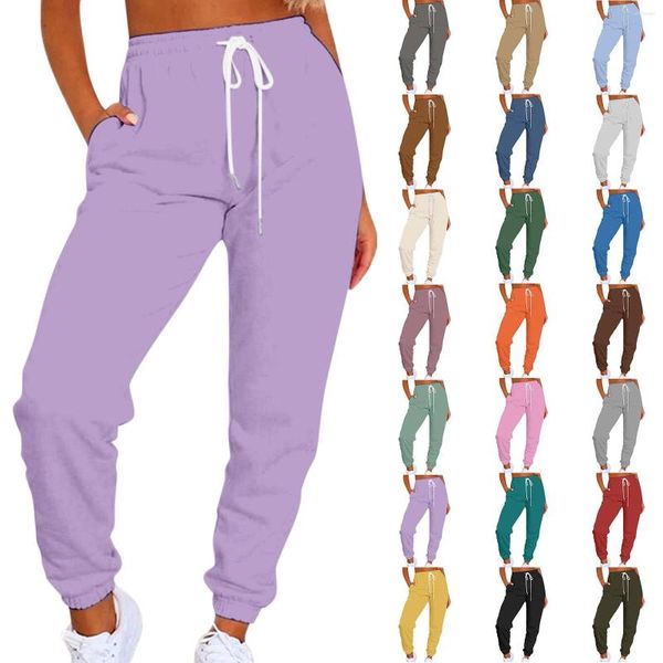 Vêtements de sport Couleur unie pour femmes Sports décontractés Attachez la taille avec un chandail en forme de H Pantalon à pression Plage pour les femmes