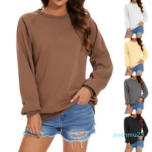 Vêtements de sport pour femmes, couleur unie, col rond, manches longues, ample, sweat-shirt pour dames, haut athlétique, fermeture éclair