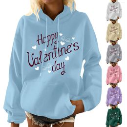 Vêtements de sport pour femmes Saint Valentin imprimé à manches longues décontracté solide pull sweat à capuche ample épais chemisier haut col rond chemise