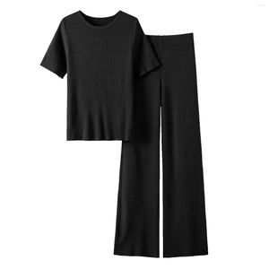 Ropa de gimnasio para mujer, conjunto de Top y pantalones de manga corta informal de verano para mujer, conjunto de dos piezas de punto de color sólido, vestidos para abuelas, equipo de nieve