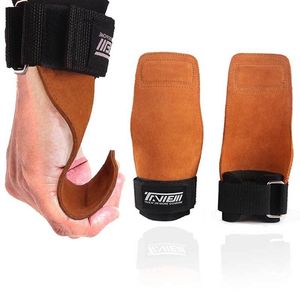 Guantes de gimnasio Empuñaduras antideslizantes Levantamiento de pesas Peso muerto Entrenamiento Crossfit Guantes de fitness Protección de palma Doble piel de vaca 1 par Q0107