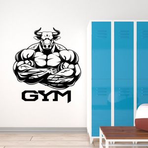 Autocollants muraux en vinyle avec Logo de gymnastique, Muscles de taureau, bodybuilder, décoration de la maison, autocollants de Fitness pour Club de gymnastique, amovibles, Mural287b