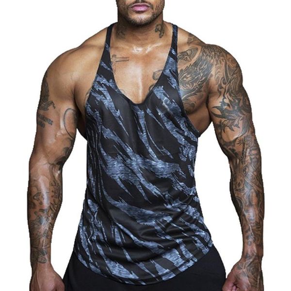 Gym hommes musculation camouflage sans manches simple débardeur Muscle Stringer athlétique Fitness gilet hauts vêtements d'été 2579