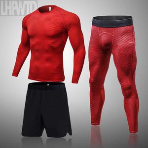 Ensemble de course pour hommes de gymnastique Fitness Sportswear Athlétique Vêtements d'entraînement physique Costumes de sport Entraînement Jogging Rashguard Kit pour hommes 211006