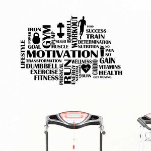 Gym Motivation Mots Sticker Fitness Sport Vinyle Wall Sticker Home Decor GYM Work Out Décoration Murale 210705