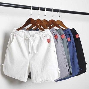 Gym Running Shorts Hommes Casual Cordon Solide Confortable Coton Lin Conseil Homme Vêtements Blanc Pantalon Court 210714