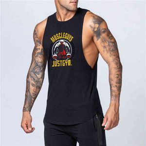 Sportschool mouwloos shirt heren bodybuilding tank tops fitness workout katoen print singlet stringer undershirt mannelijke casual zomer vest 210421