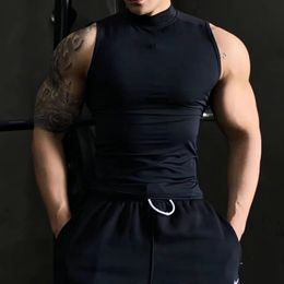 Gym mouwloze vesten training tanktop sexy mannen bodybuilding strakke singlet fitness spier man sport sweatshirt mock nek kleding 240321