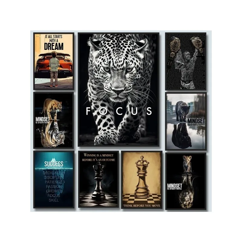 Gym Success Iceberg Motivation Chess Mindset Focus Leopard Canvas Målning Affisch Print Wall Pictures For Living Room Home Decor