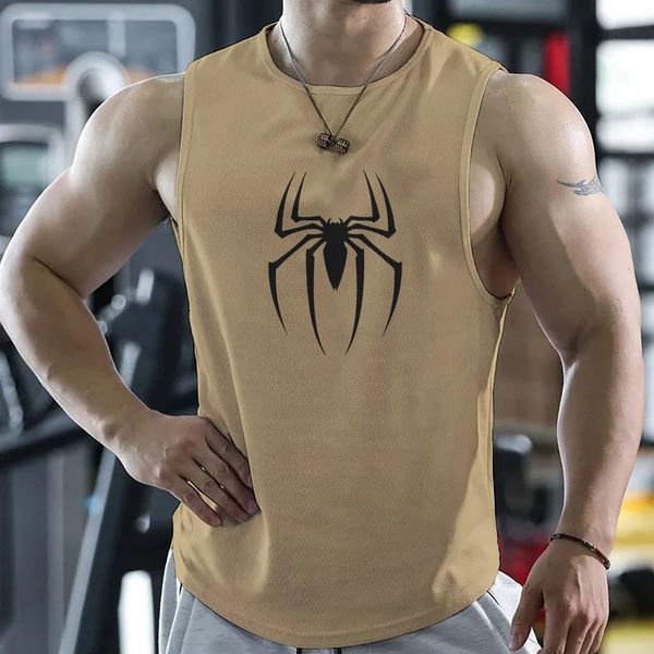 Camiseta de gimnasia para hombres Summer de secado rápido Camisetas para tanques de fitness de estampado de araña rápida Camiseta sin mangas de baloncesto Camiseta para hombres 240508