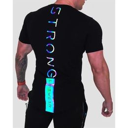 Camiseta de gimnasio para hombre, camisetas de algodón de manga corta, camiseta ajustada con estampado informal, camisetas de entrenamiento para culturismo y Fitness para hombre, camisetas de verano Cl3547