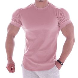 Gym T-shirt Mannen Korte mouw Casual blanco Slanke t-shirt Mannelijke Fitness Bodybuilding Workout Tee Tops Zomerkleding 220521