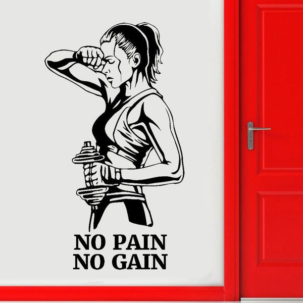 Calcomanía de pared de gimnasio No Pain No Gain Fitness vinilo pegatina motivación arte decoración habitación decoración puerta E651 201201