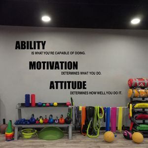 Affiche de décalcomanies murales de gymnastique, autocollants muraux de citations de motivation de remise en forme - capacité, motivation, décor de gymnastique d'attitude