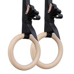 Gymnastiekringen 1 paar berkenhout gymnastiekringen Trek GYM-ring omhoog voor krachttraining thuis. Verstelbare riemen van 2,8 cm*4,5 m voor optionele 231012
