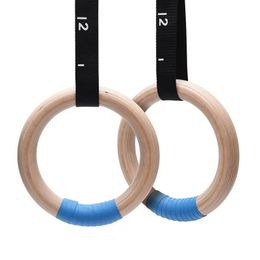 Anneaux de gymnastique 1 paire d'anneaux de gymnastique en bois avec sangles réglables anneau de gymnastique pour enfants adultes Fitness à domicile traction musculation 231016