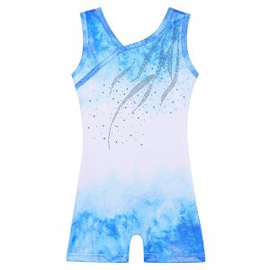 Gymnastique Baohulu One Piece Leotard For Girls Gymnastique Toddler Sparkle Stripes Tank Biketards Gradient Blue Ballet Dancewear