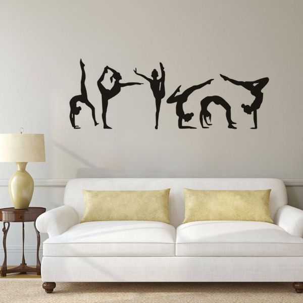 Pegatina de pared de gimnasia para niñas, calcomanía de vinilo para pared deportiva, silueta para la pared, póster, decoración del hogar, Mural para habitación de niñas, 282k