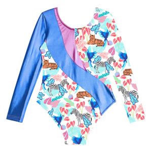 Gymnastiek jumpsuit kinderen meisjes lange mouw glanzende metallic bedrukte figuur schaatsen bodysuit kinderen balletdans luier