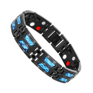 Bracelet magnétique de puissance en titane de gymnastique Bracelet de thérapie magnétique en titane bleu de carbone Bracelet en fibre de carbone hommes femmes bijoux pour Dail