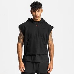 Gymnases hommes marque vêtements musculation coton à capuche débardeur sans manches gilet sweat Fitness vêtements d'entraînement hauts mâle 240327