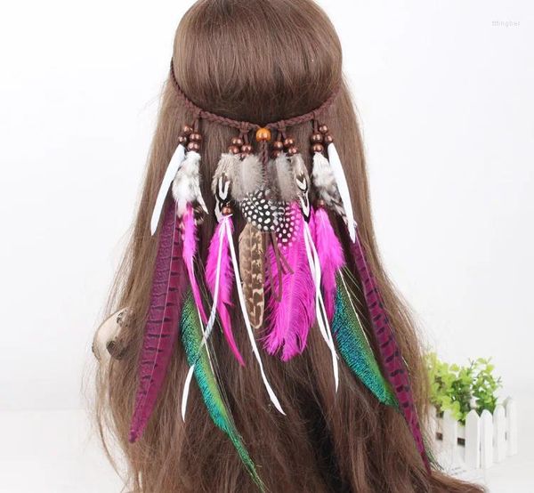 Diadema de plumas ajustable gitana # HWW16006