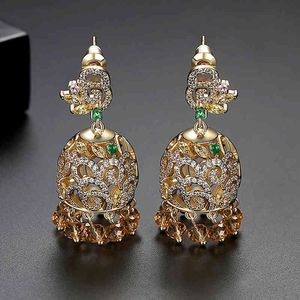 Gypsy Indian Jhumka Boho Etnische Gouden Crystal Bead Drop Dangle Oorbellen voor Dames Bruids Sieraden Tribal Jhumki Vintage Verklaring