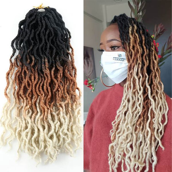 Gypsy Locs Crochet Faux Locs 18 pulgadas Ombre rizado ondulado extensiones de cabello trenzado rastas pelo trenzas sintéticas