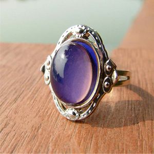 Zigeuner stijl verstelbare maat ovale kleur verandering moof ring emotie gevoel veranderlijke ring De kleur verandert met de gemoedstoestand / temperatuur