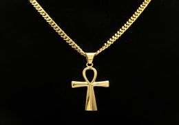 Gyptian Ankh Key Charm Hip Hop Cross Gold Verzilde hanger kettingen voor mannen topkwaliteit modefeest Jewellry cadeau6111958