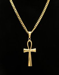 Gyptian Ankh Key Charm Hip Hop Cross Gold Verzilde hanger kettingen voor mannen topkwaliteit mode feest Jewellry cadeau9727981