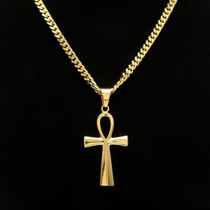 Gyptian Ankh Key Charm Hip Hop Cruz oro plateado colgante collares para hombres de alta calidad moda fiesta joyería Gift235h