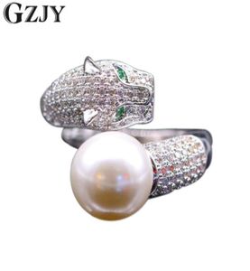 GZJY, anillos de apertura de perlas de concha de circón cúbico con incrustaciones de tigre a la moda para mujer, anillo de Color oro blanco K02320547272013581